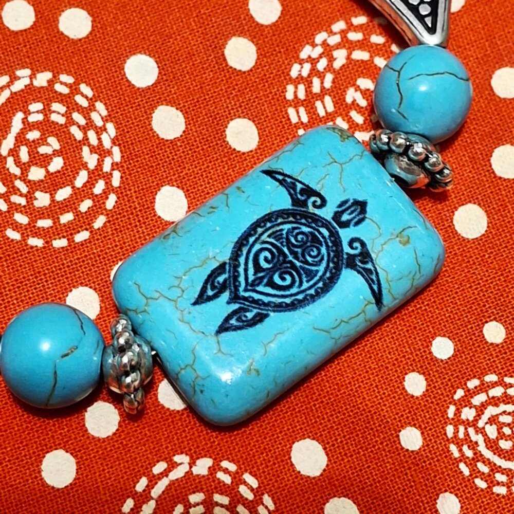 Artisan Hand Crafted Bracelet Turtle Tribal Art Silver Turquoise Beaded OSFM - Picture 8 of 11